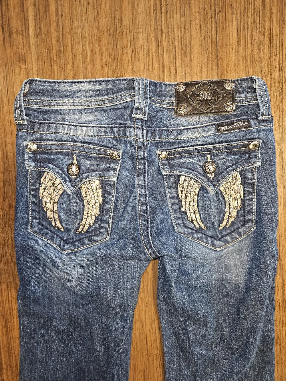 Miss Me Medium Blue Denim Jeans with Embroidered Wing Pockets